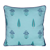 Cotton Aqua Blue Printed Floral Cushion Cover