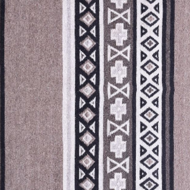 hand-tufted wool carpet with geometric tribal bands — handmade in India by Pequra Mirzapur