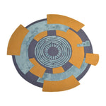 Pequra Contemporary Circular Abstract Rug – Hand-Tufted Wool in Blue, Mustard & Charcoal