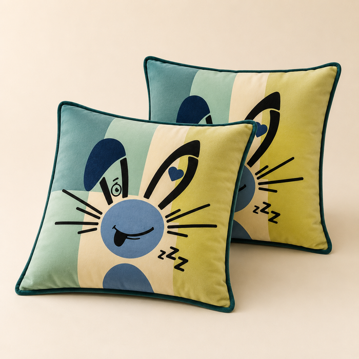 Pack of 2 Cartoon Printed Cushion Covers – 16 × 16 Inches