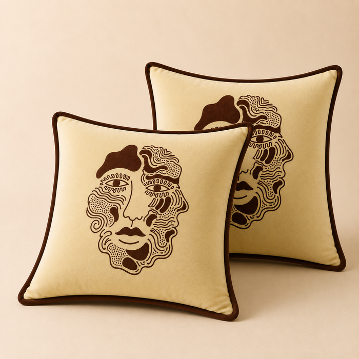 Pack of 2 Abstract Face Printed Cushion Covers – 16 × 16 Inches