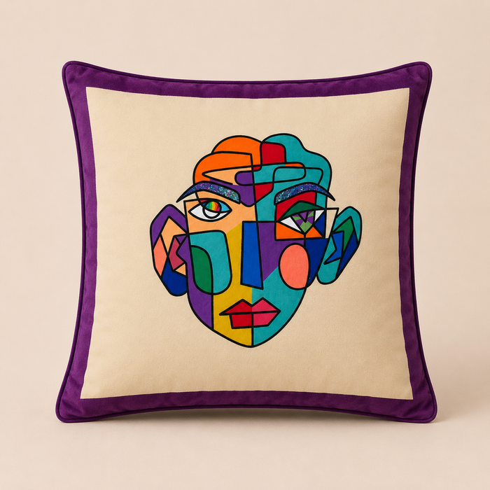 Pack of 2 Abstract Multicolour Face Printed Cushion Covers – 16 × 16 Inches