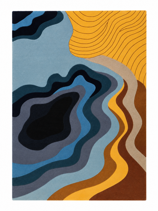 Pequra Premium Hand Tufted Wool Area Rug – Modern Abstract Wave Design in Multicolor