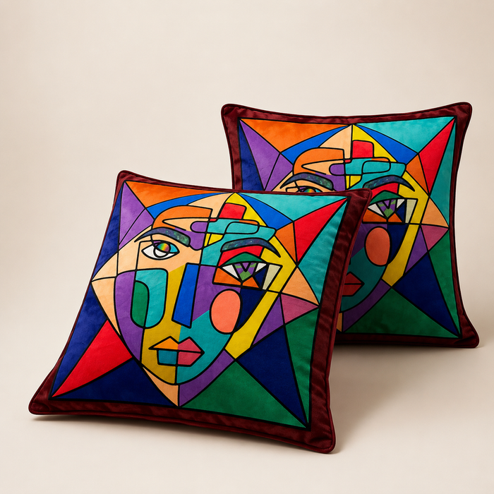 Pack of 2 Abstract Geometric Printed Cushion Covers – 16 × 16 Inches