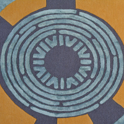 Pequra Contemporary Circular Abstract Rug – Hand-Tufted Wool in Blue, Mustard & Charcoal
