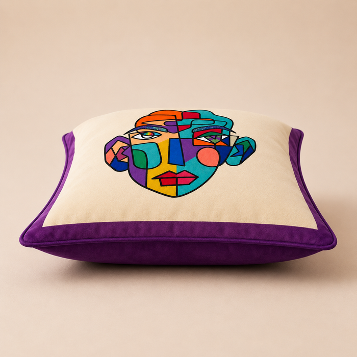 Pack of 2 Abstract Multicolour Face Printed Cushion Covers – 16 × 16 Inches