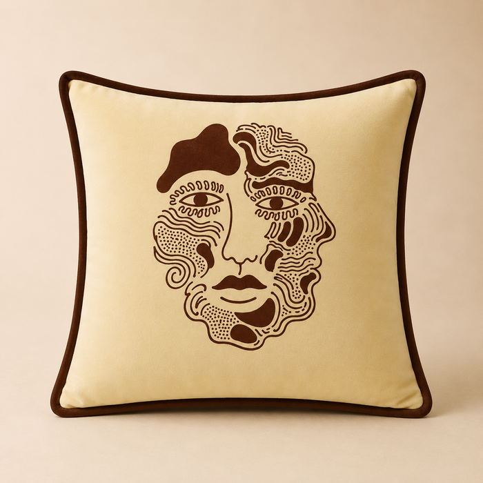 Pack of 2 Abstract Face Printed Cushion Covers – 16 × 16 Inches