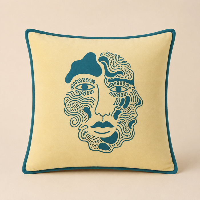 Pack of 2 Premium Abstract Face Printed Polyester Velvet Cushion Covers – 16 × 16 Inches