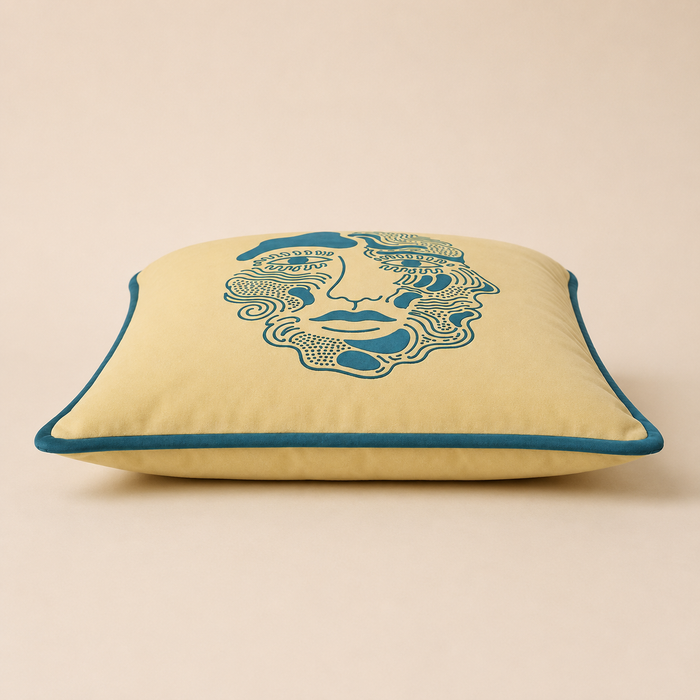 Pack of 2 Premium Abstract Face Printed Polyester Velvet Cushion Covers – 16 × 16 Inches