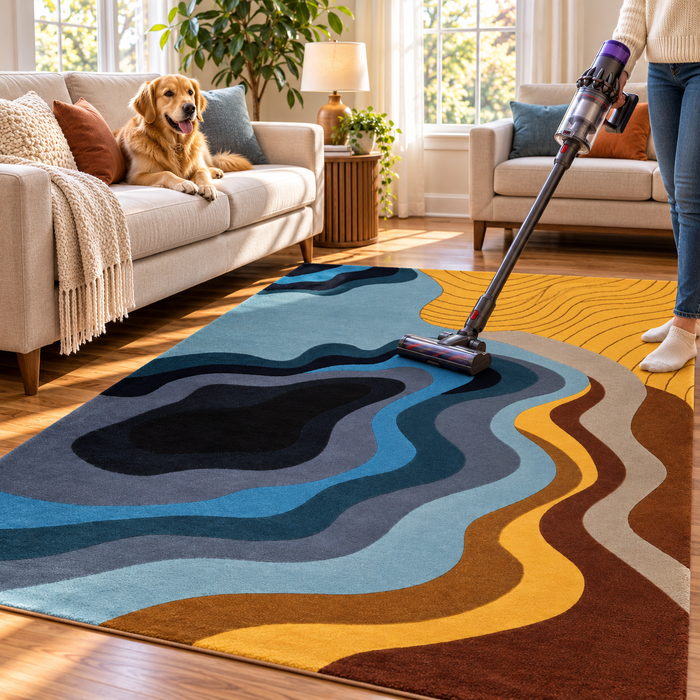 Pequra Premium Hand Tufted Wool Area Rug – Modern Abstract Wave Design in Multicolor