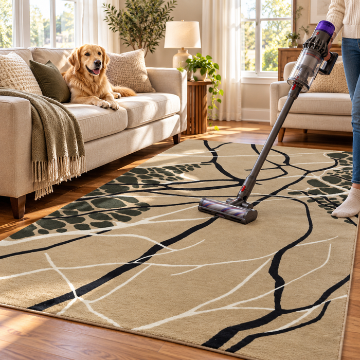 Pequra Premium Hand Tufted Wool Area Rug – Modern Abstract Organic Design in Beige & Olive