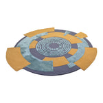 Pequra Contemporary Circular Abstract Rug – Hand-Tufted Wool in Blue, Mustard & Charcoal