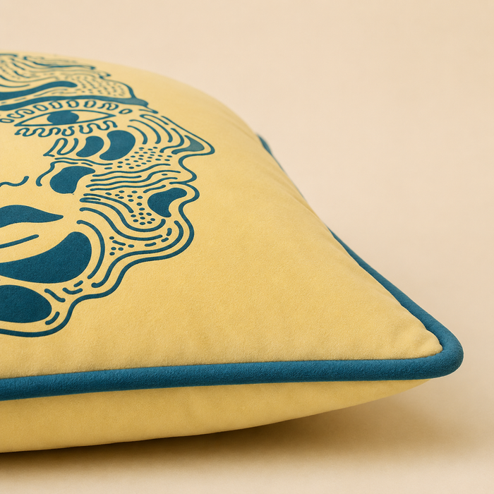 Pack of 2 Premium Abstract Face Printed Polyester Velvet Cushion Covers – 16 × 16 Inches