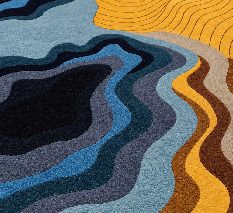 Pequra Premium Hand Tufted Wool Area Rug – Modern Abstract Wave Design in Multicolor