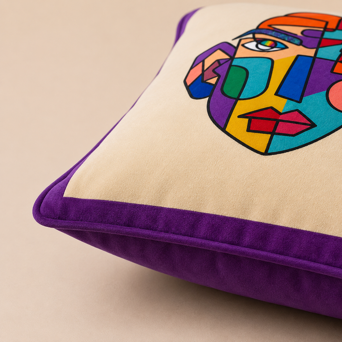 Pack of 2 Abstract Multicolour Face Printed Cushion Covers – 16 × 16 Inches