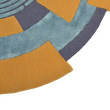 Pequra Contemporary Circular Abstract Rug – Hand-Tufted Wool in Blue, Mustard & Charcoal