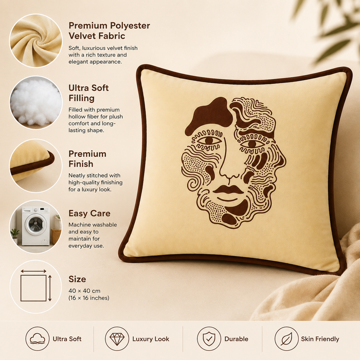 Pack of 2 Abstract Face Printed Cushion Covers – 16 × 16 Inches