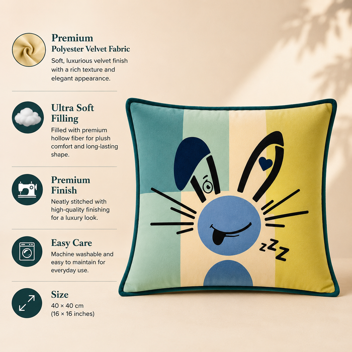 Pack of 2 Cartoon Printed Cushion Covers – 16 × 16 Inches