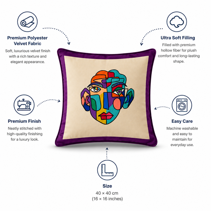 Pack of 2 Abstract Multicolour Face Printed Cushion Covers – 16 × 16 Inches