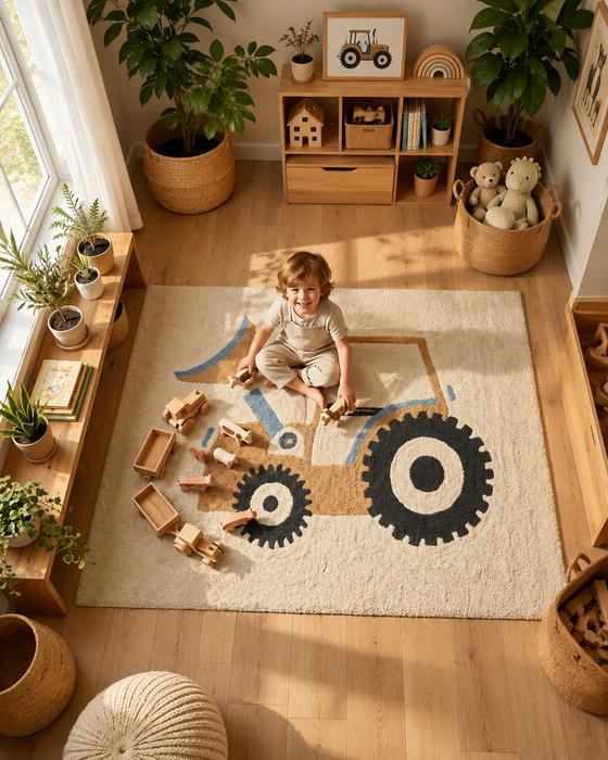 Little Farmer Tractor Tufted Cotton Rug for Kids Room