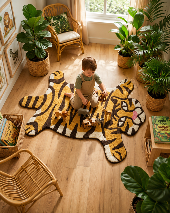 Wild Tiger Hand-Tufted Wool Rug for Kids Room