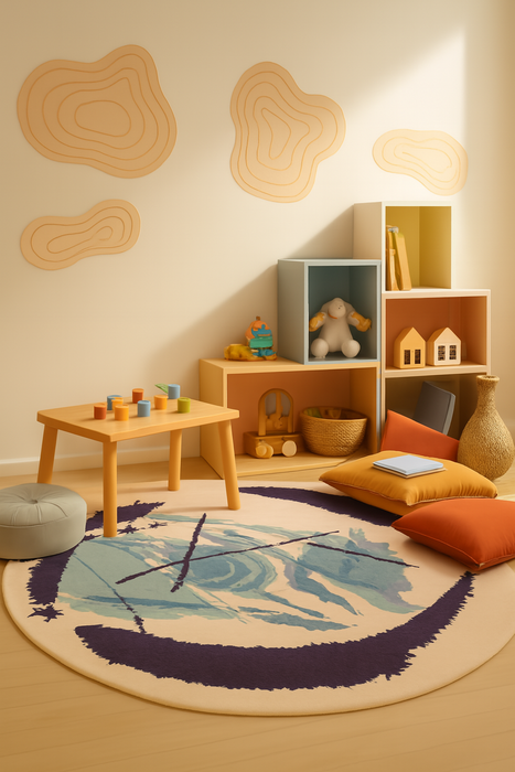 PEQURA Abstract Round Hand-Tufted Rug in Neutral Shades