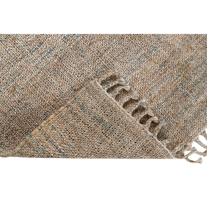 Handwoven PEQURA jute rug corner fold with tassels – detailed view of natural jute weave