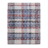 Pequra Handmade Patchwork Wool Rug – Handwoven Carpet in Blue, Red & Beige Tones