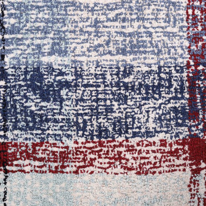 Pequra Handmade Patchwork Wool Rug – Handwoven Carpet in Blue, Red & Beige Tones