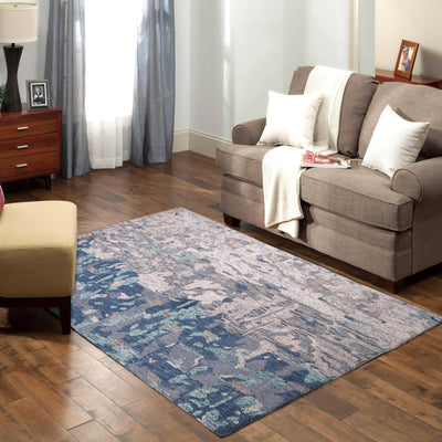 Pequra Handmade Abstract Wool Rug – Handwoven Blue & Beige Textured Carpet for Modern Interiors