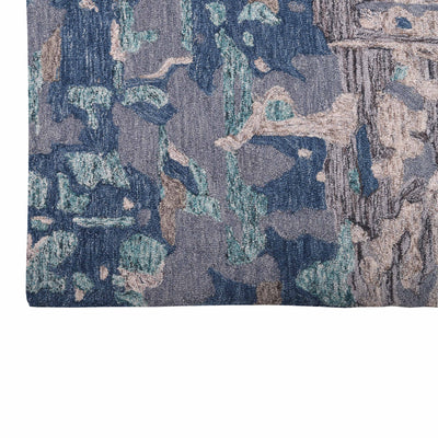 Pequra Handmade Abstract Wool Rug – Handwoven Blue & Beige Textured Carpet for Modern Interiors