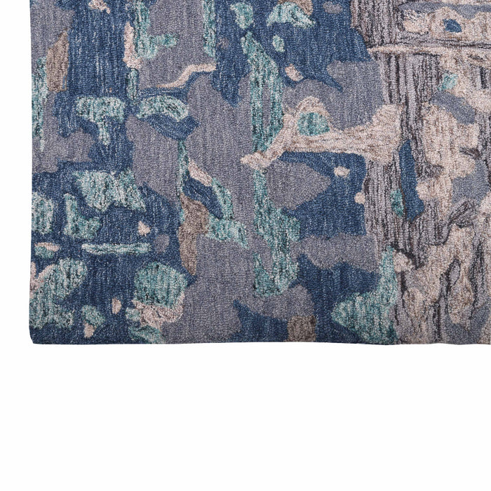 Pequra Handmade Abstract Wool Rug – Handwoven Blue & Beige Textured Carpet for Modern Interiors