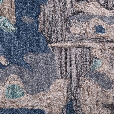 Pequra Handmade Abstract Wool Rug – Handwoven Blue & Beige Textured Carpet for Modern Interiors