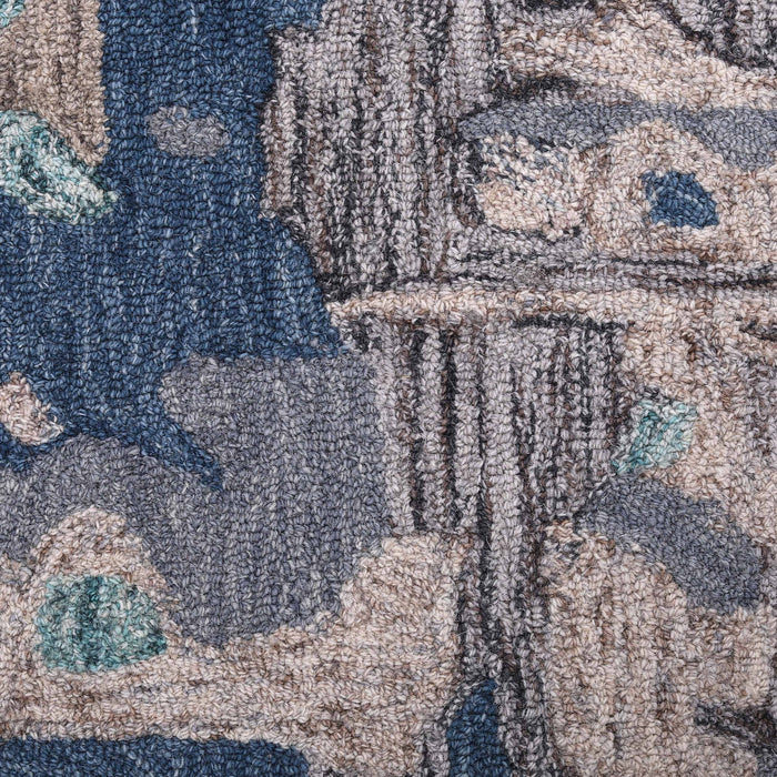 Pequra Handmade Abstract Wool Rug – Handwoven Blue & Beige Textured Carpet for Modern Interiors