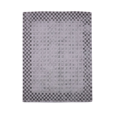 Pequra Handmade Textured Wool Rug – Handwoven Grey Checkerboard Carpet for Modern Spaces