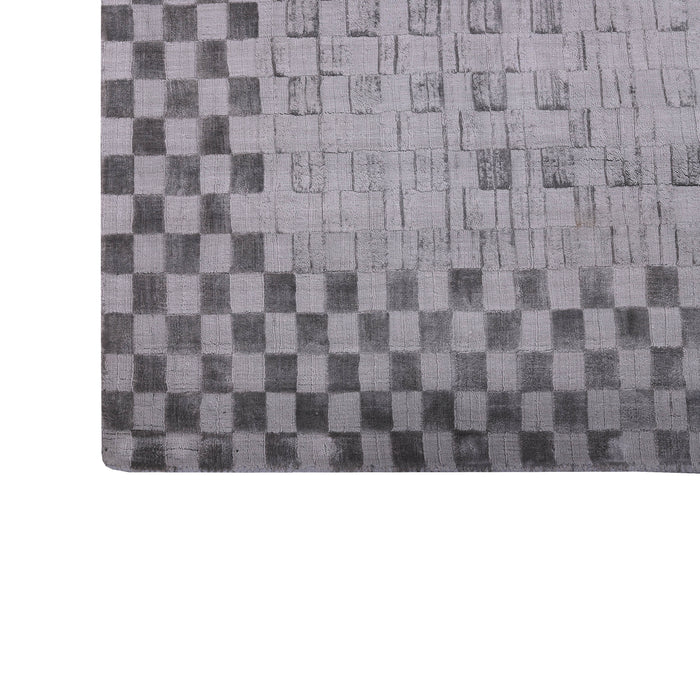 Pequra Handmade Textured Wool Rug – Handwoven Grey Checkerboard Carpet for Modern Spaces