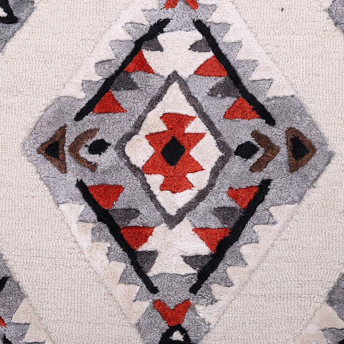 Pequra Handmade Luxury Geometric Diamond Pattern Rug – Red, Grey & White Wool Carpet