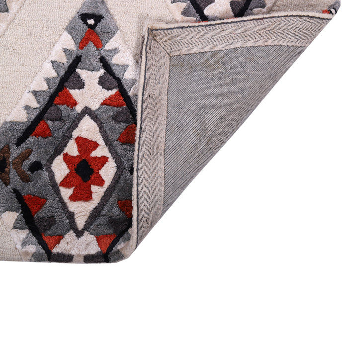 Pequra Handmade Luxury Geometric Diamond Pattern Rug – Red, Grey & White Wool Carpet