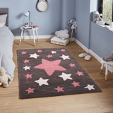 Pequra Handmade Luxury Kids Rug – Pink & White Star Design on Grey Wool Base