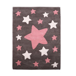 Pequra Handmade Luxury Kids Rug – Pink & White Star Design on Grey Wool Base
