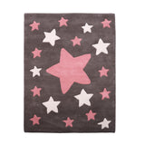 Pequra Handmade Luxury Kids Rug – Pink & White Star Design on Grey Wool Base