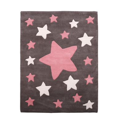 Pequra Handmade Luxury Kids Rug – Pink & White Star Design on Grey Wool Base