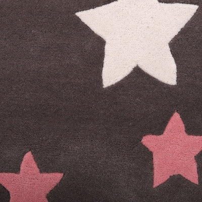 Pequra Handmade Luxury Kids Rug – Pink & White Star Design on Grey Wool Base