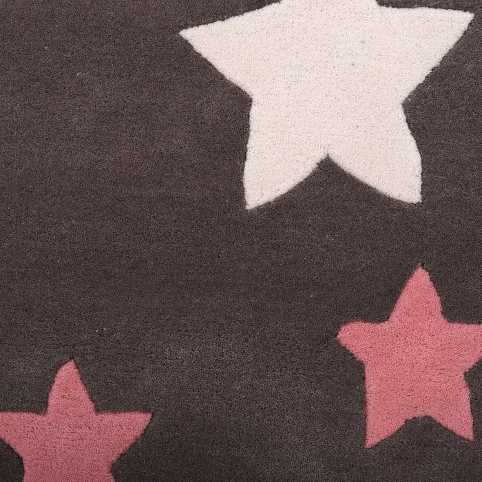 Pequra Handmade Luxury Kids Rug – Pink & White Star Design on Grey Wool Base