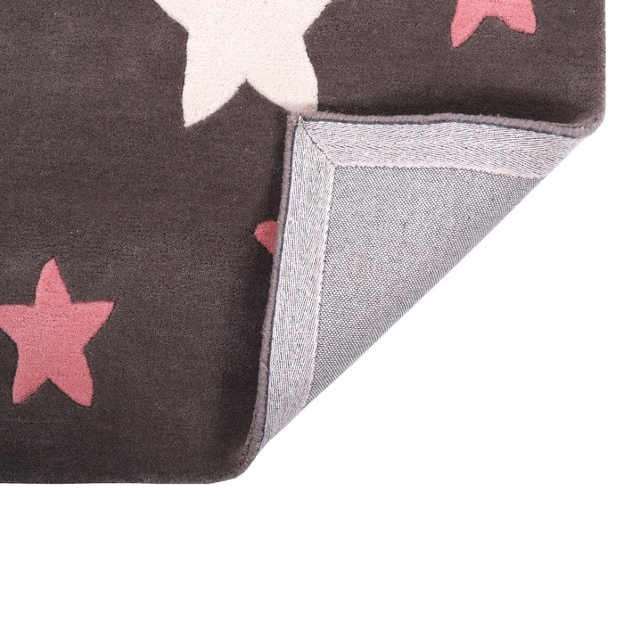 Pequra Handmade Luxury Kids Rug – Pink & White Star Design on Grey Wool Base