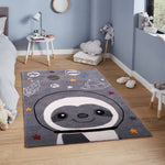 Pequra Handmade Luxury Kids Rug – Space Adventure Sloth Design in Grey Wool