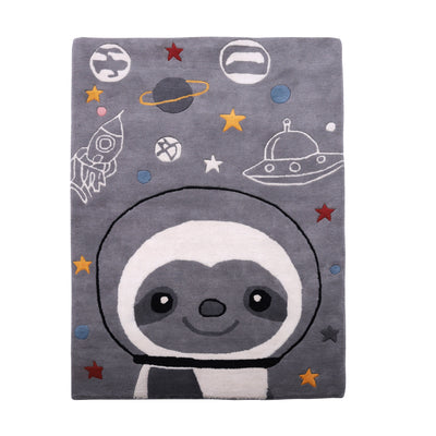 Pequra Handmade Luxury Kids Rug – Space Adventure Sloth Design in Grey Wool