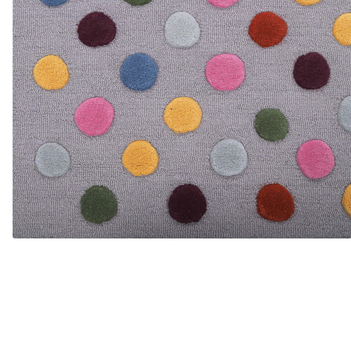 Pequra Handmade Luxury Kids Rug – Multicolor Polka Dot Design on Grey Wool Base