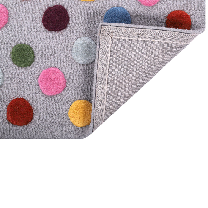 Pequra Handmade Luxury Kids Rug – Multicolor Polka Dot Design on Grey Wool Base