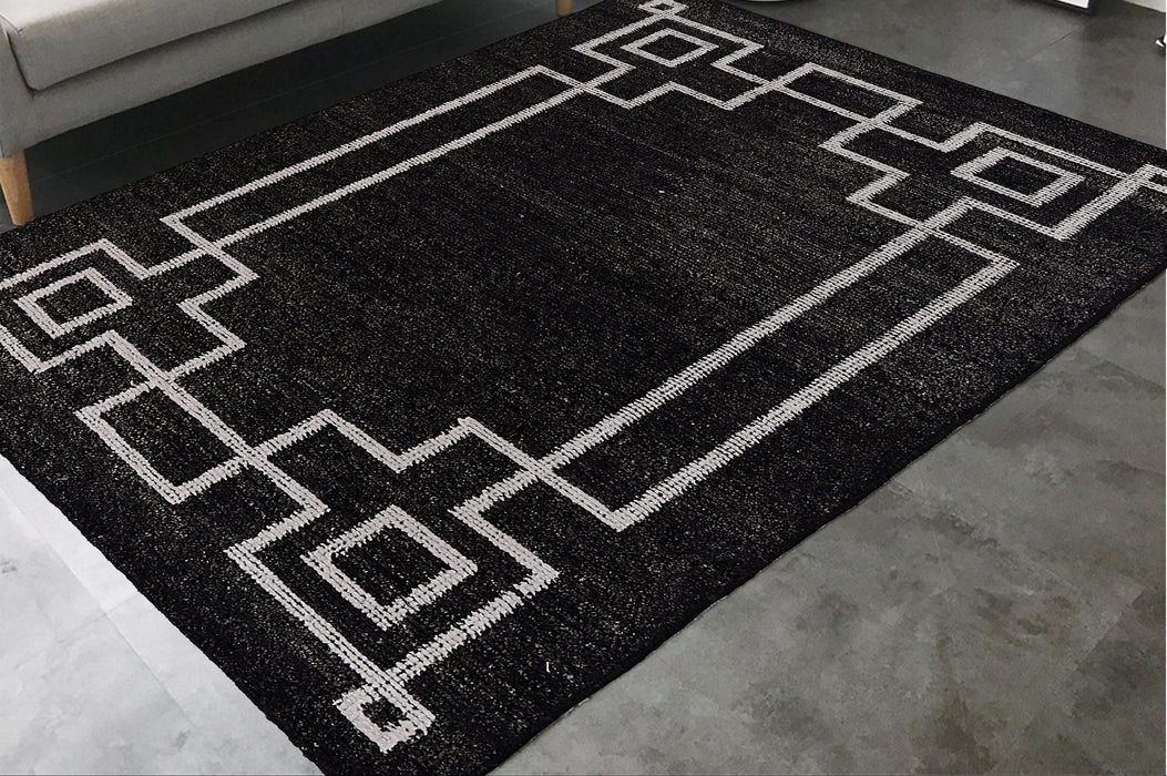 Pequra Noir Elegance Hand Knotted Geometric Wool & Viscose Rug - Black